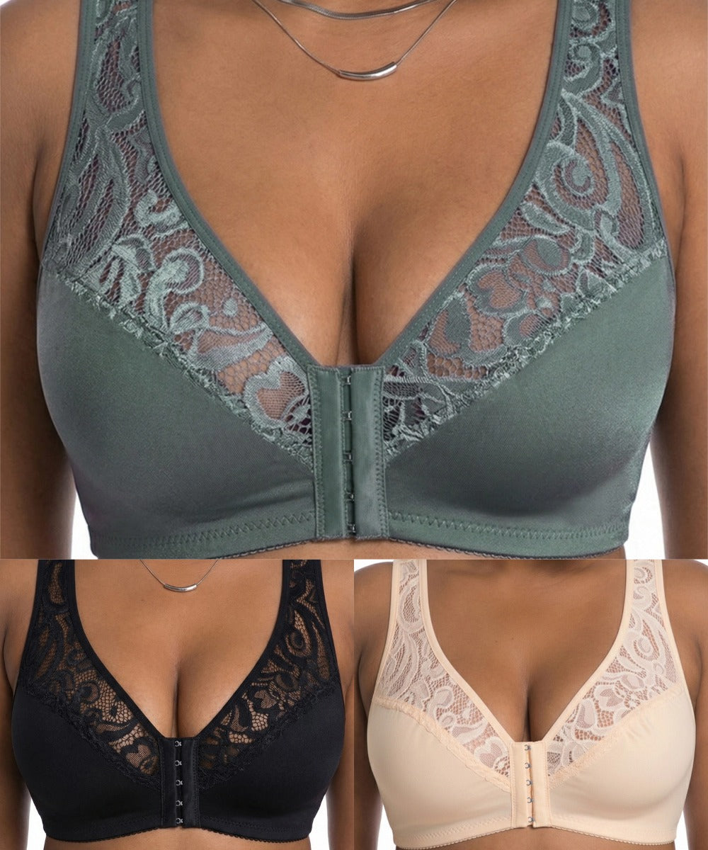 💖Kupi 2, dobiješ 1 gratis😍【L-4XL】Grudnjak za veće veličine s push-up učinkom, kopčanje sprijeda, profinjena čipka, izvrsna potpora