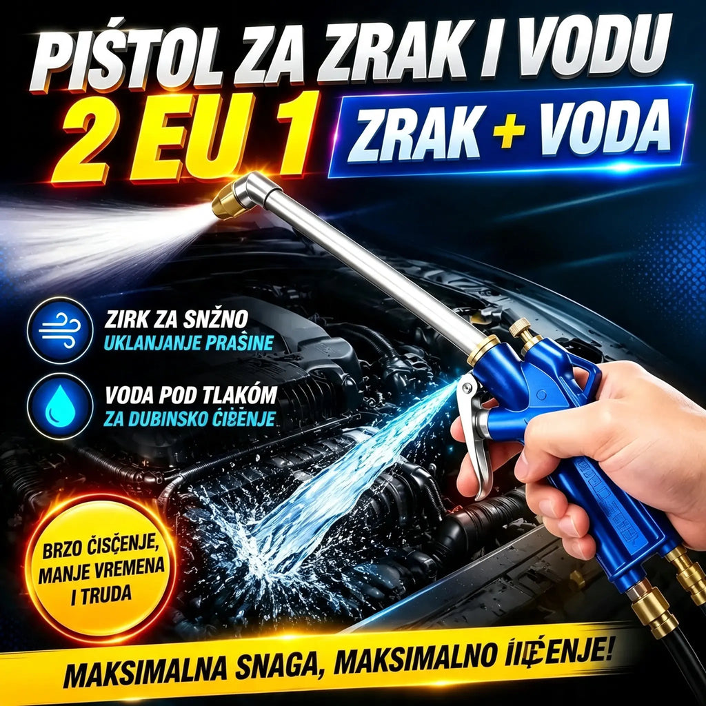 🚗💦 Pneumatski pištolj za čišćenje 2 u 1 – Snažan zrak i voda pod tlakom za dubinsko čišćenje 🔥