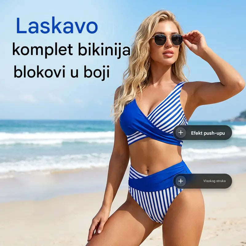 Dvodijelni, šareni bikini s blokovima i prugama