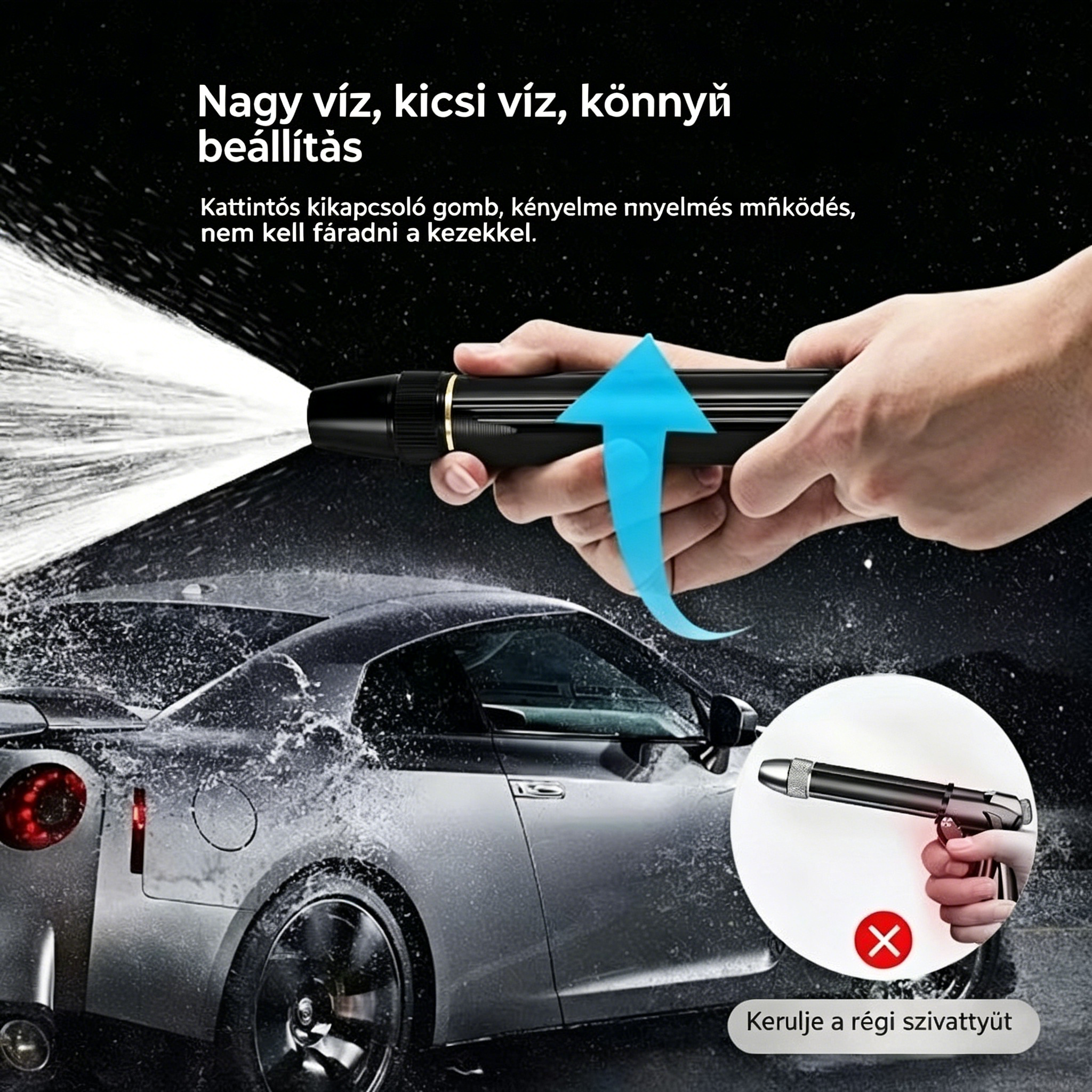 🚿 🔥A különleges ajánlat utolsó napja!! 🔥💧 Nagynyomású vízpisztoly - autómosáshoz, kertészkedéshez, 10x nyomás, több funkció ⚡