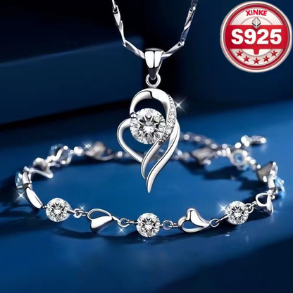 ✨💎【Akcija omejena – Popust do 50%】Komplet zapestnica + ogrlica »Srce oceana« iz srebra 925