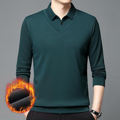 【Especiales de hoy】 Camiseta interior con cuello para hombre de mediana edad+ forro de plumón de ganso
