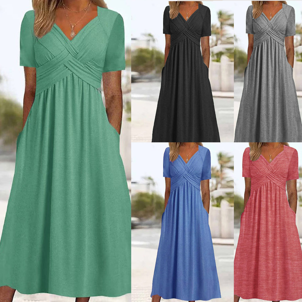 💟【50% OFF】【S-3XL】Ležérní šaty střední délky v čisté barvě