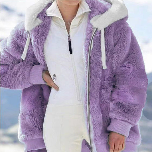 ☃️Omejen 39 % popust❄️[S-5XL] Ženska jakna 2025 s kontrastnimi črtami iz debele plišaste tkanine