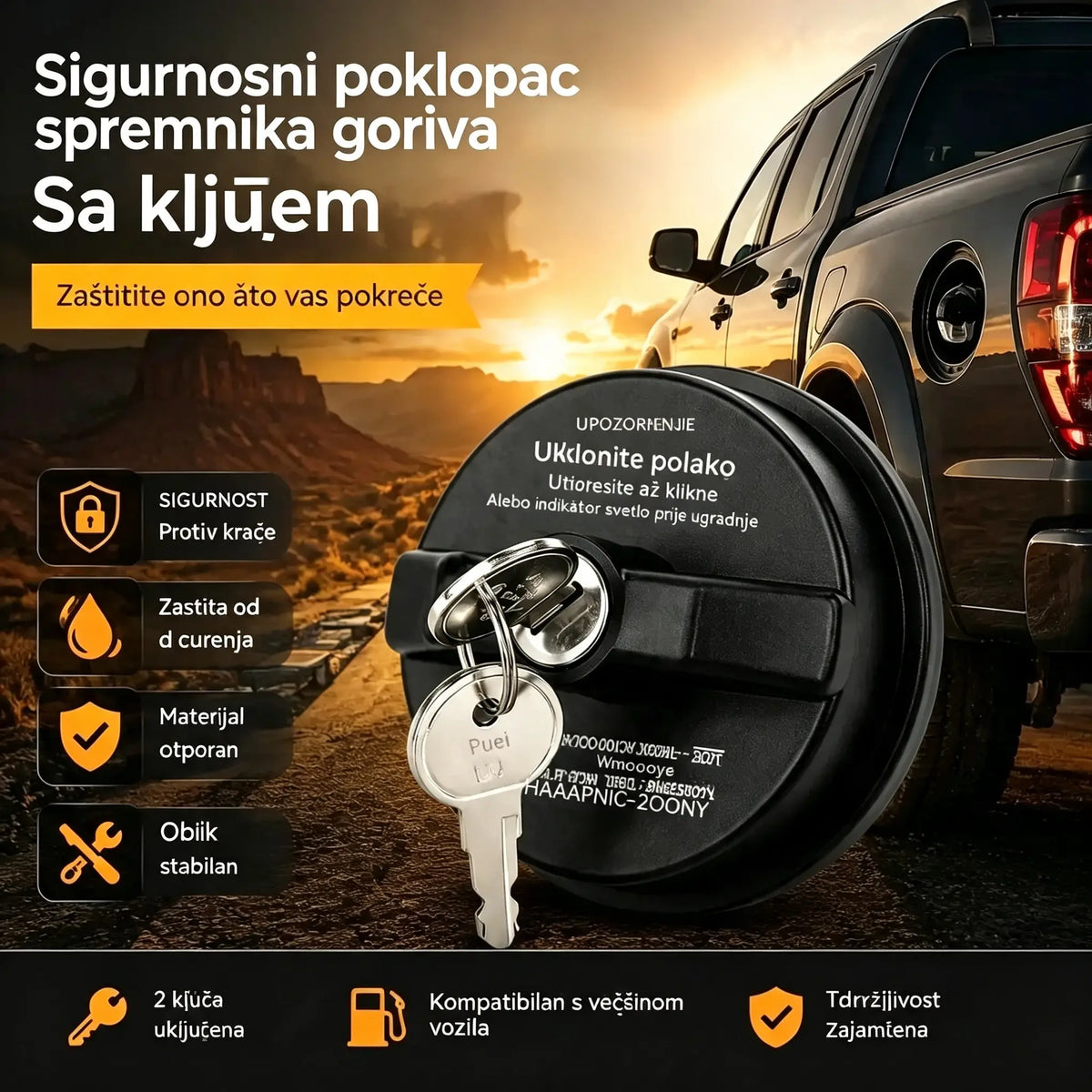 🚗🔒Izdržljiv čep spremnika goriva koji se zaključava (ključem)