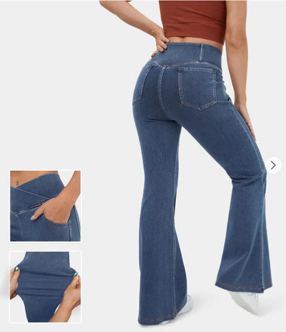 👖✨【XS-4XL】 Úzké rozšířené džíny s vysokým pasem na tvarování zadečku