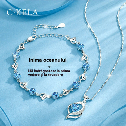 ✨💎【Akcija omejena – Popust do 50%】Komplet zapestnica + ogrlica »Srce oceana« iz srebra 925