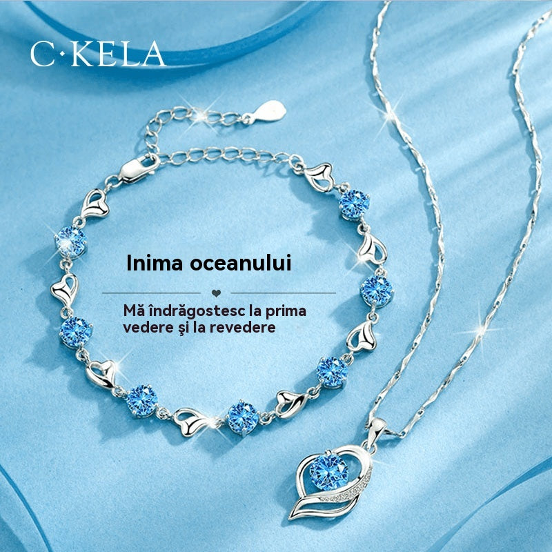 ✨💎【Akcija omejena – Popust do 50%】Komplet zapestnica + ogrlica »Srce oceana« iz srebra 925