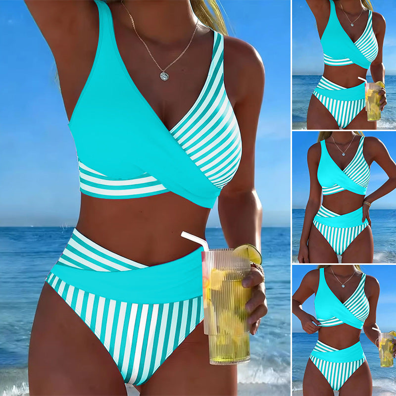 Dvodijelni, šareni bikini s blokovima i prugama