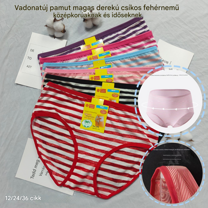 💥【Kupite 6, dobite 6 gratis】Novo bombažno črtasto spodnje perilo z visokim pasom za ljudi srednjih let in starejše
