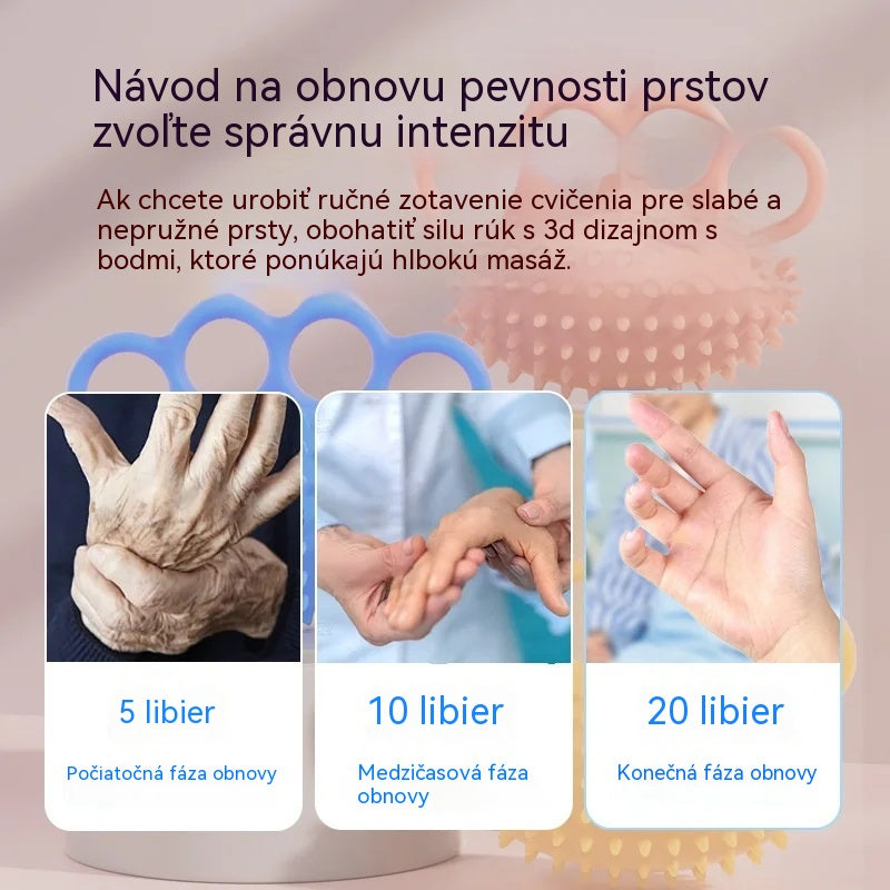 Ortopedická lopta na regeneráciu prstov a rúk s fixačnými krúžkami, pomôcka na posilnenie sily a mobility pre seniorov alebo po mŕtvici