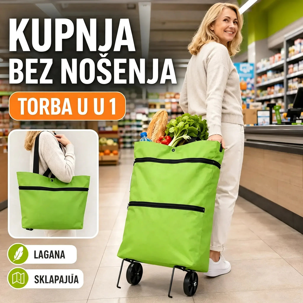 1 artikl za 29 € [Najprodavaniji proizvod] 🛒♻️ Sklopiva torba/ruksak za kupovinu 2 u 1, lagana torba/kolica za kupovinu na kotačima