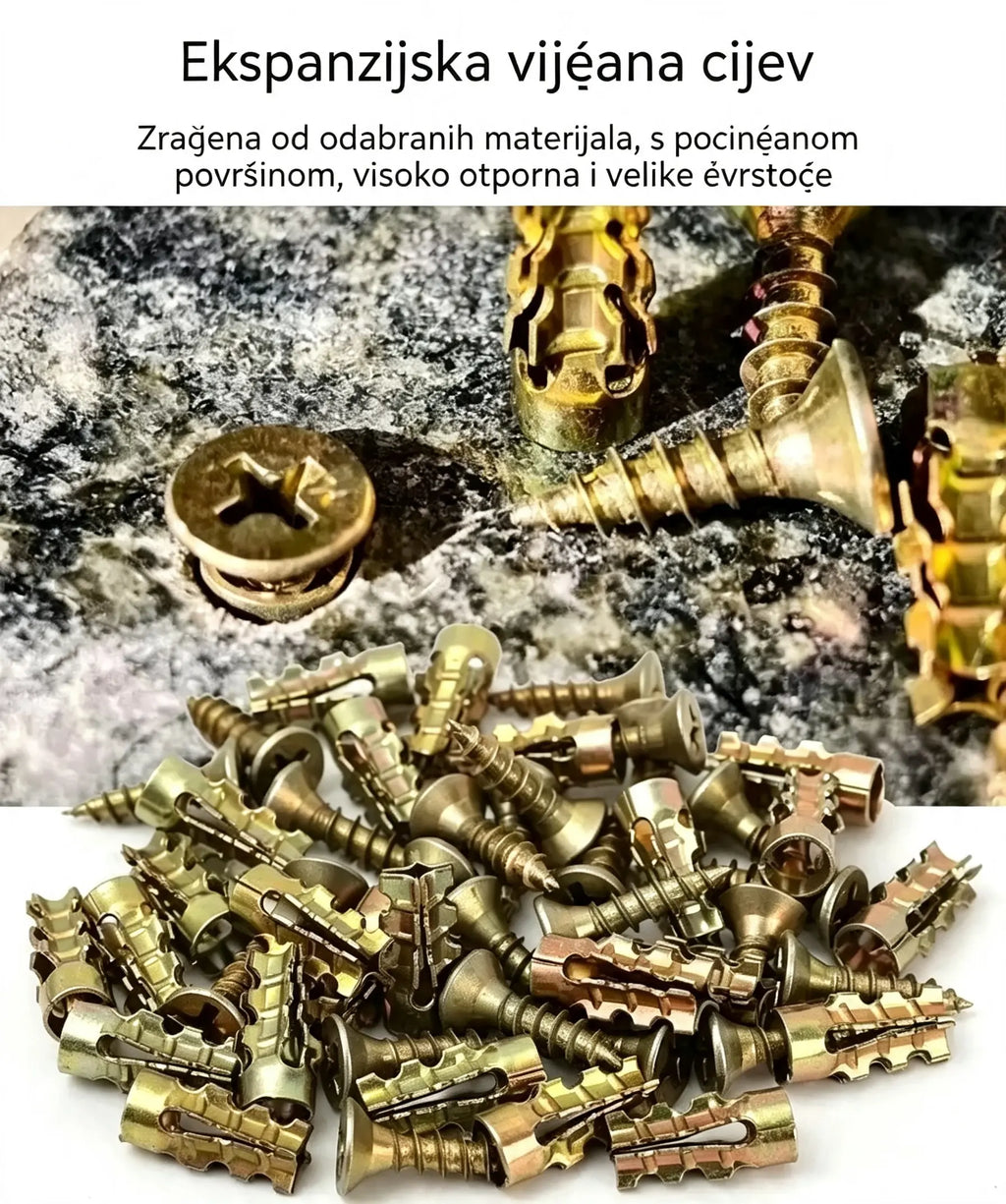 【🔥100 setova na rasprodaji】🧰⚒️ Popravak namještaja, kratki ekspanzijski vijci, popravak i ugradnja šarki za kamen/pločice/ormariće.