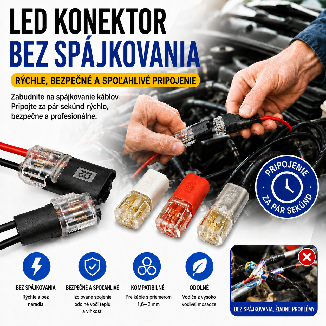 🥳 80% zľava! ⏰ 【1000 kusov skladom】Konektor kábla bez odizolovania, s uzamykateľnou prackou, bezpečným uzáverom a protišmykovou úpravou ⚡️