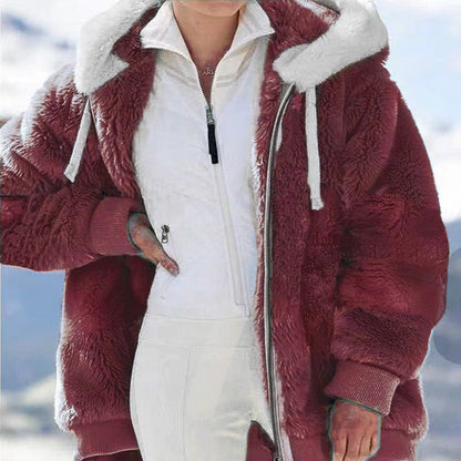 ☃️Omejen 39 % popust❄️[S-5XL] Ženska jakna 2025 s kontrastnimi črtami iz debele plišaste tkanine
