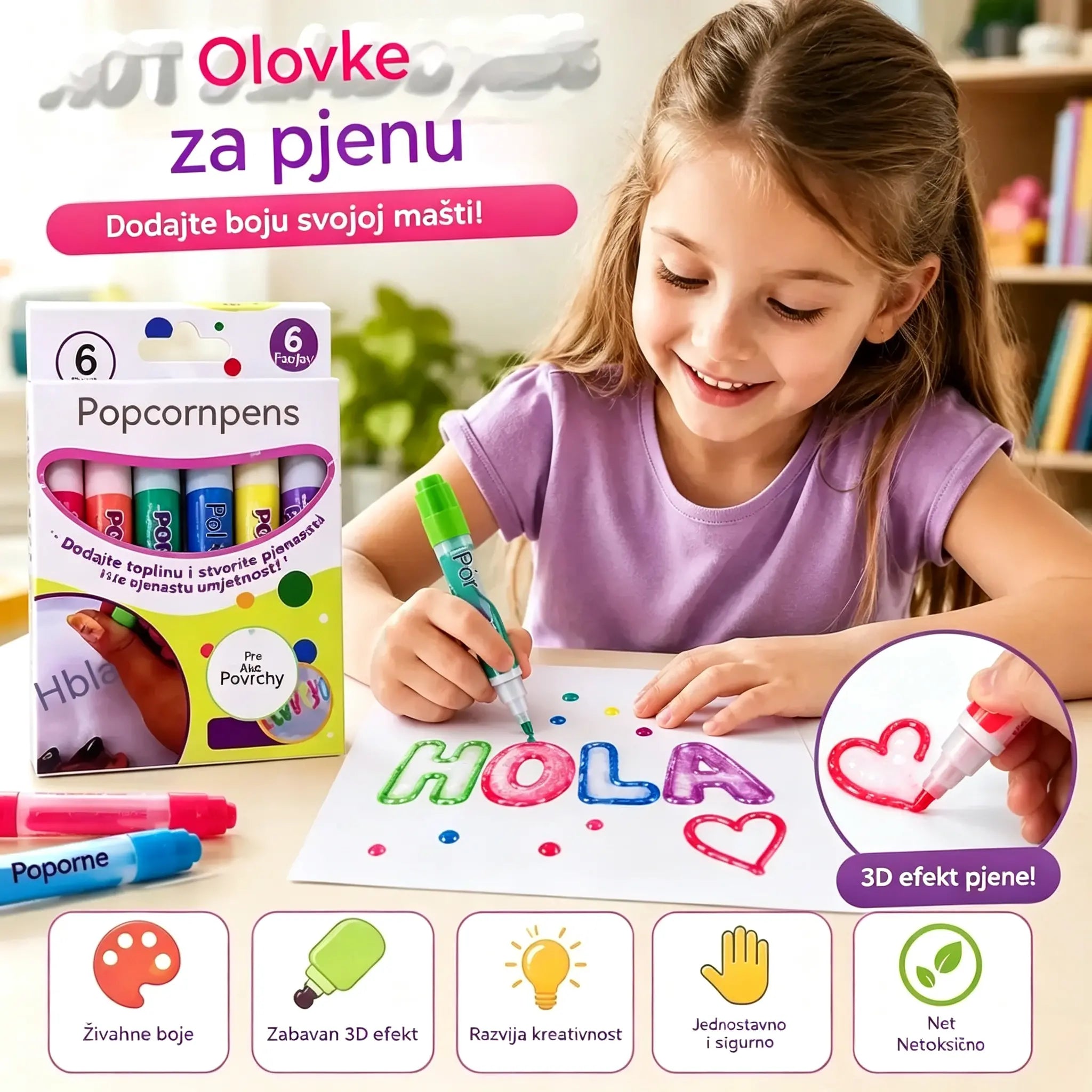🎁【Kupite 1, dobijte 1 gratis】3D olovka za ispis za djecu: Crtanje mjehurića u stilu kokica (uradi sam)