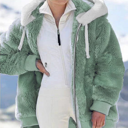 ☃️Omejen 39 % popust❄️[S-5XL] Ženska jakna 2025 s kontrastnimi črtami iz debele plišaste tkanine