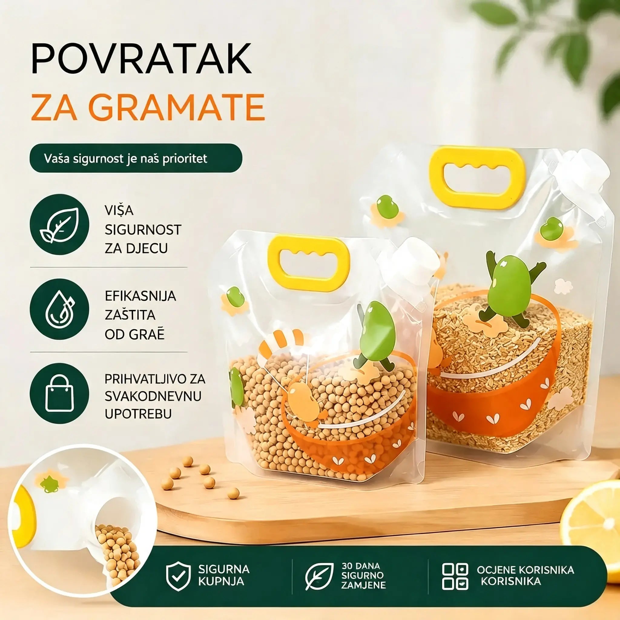📢📢 50% popusta! Set od 6 komada (s lijevkom) ⏰ Višenamjenske vrećice za čuvanje hrane, otporne na insekte i vlagu.