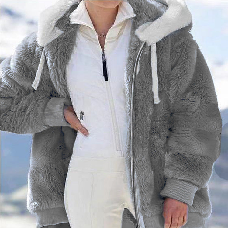 ☃️Omejen 39 % popust❄️[S-5XL] Ženska jakna 2025 s kontrastnimi črtami iz debele plišaste tkanine