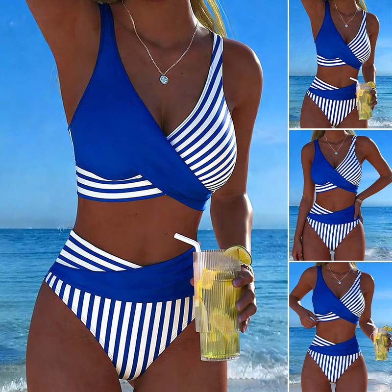 Dvodijelni, šareni bikini s blokovima i prugama