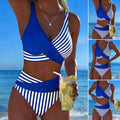 Dvodijelni, šareni bikini s blokovima i prugama