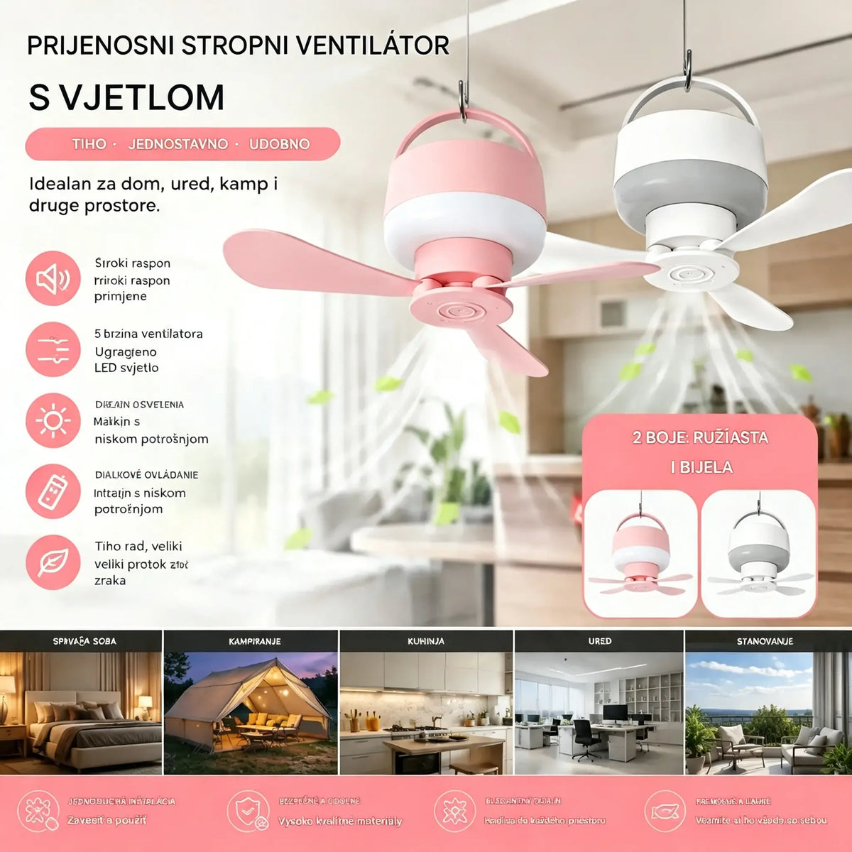 ⏰ Vremenski ograničena ponuda: Punjivi stropni ventilator s LED svjetlom! 🌬️✨