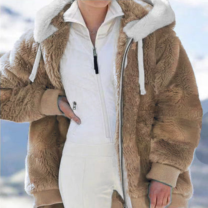 ☃️Omejen 39 % popust❄️[S-5XL] Ženska jakna 2025 s kontrastnimi črtami iz debele plišaste tkanine