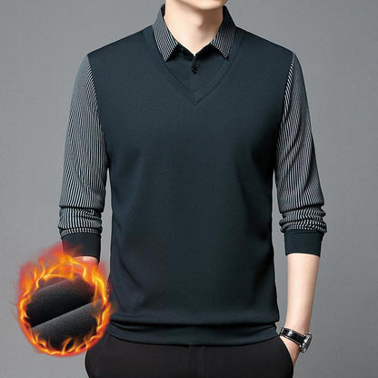 【Especiales de hoy】 Camiseta interior con cuello para hombre de mediana edad+ forro de plumón de ganso