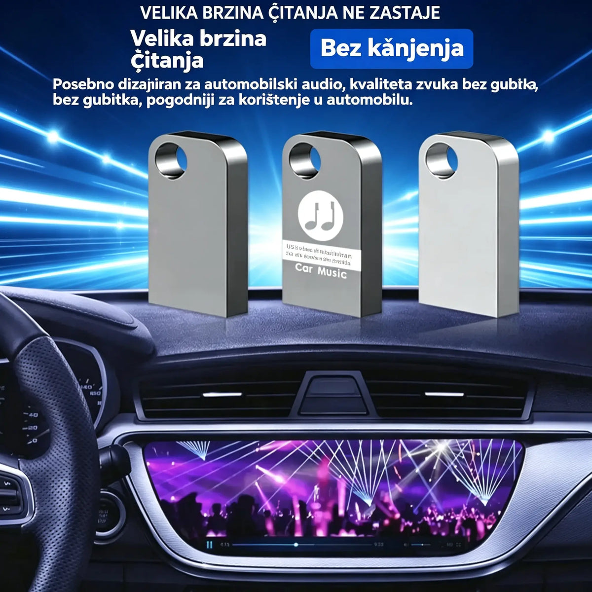🚗🎵🎵【Glazbeni USB flash pogon】Sadrži 8000 pjesama, 600 glazbenih spotova i 6D zvučne efekte
