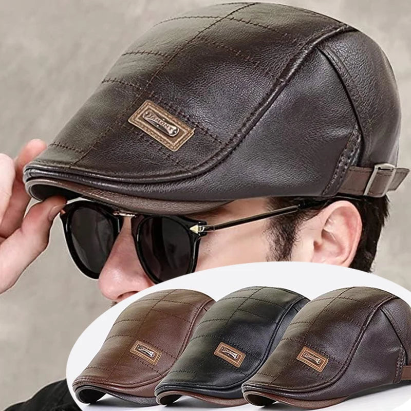 🧢🔥 Muška kožna beretka 3 u 1 – elegantna, otporna na vodu i vjetar, s toplom unutrašnjosti-H