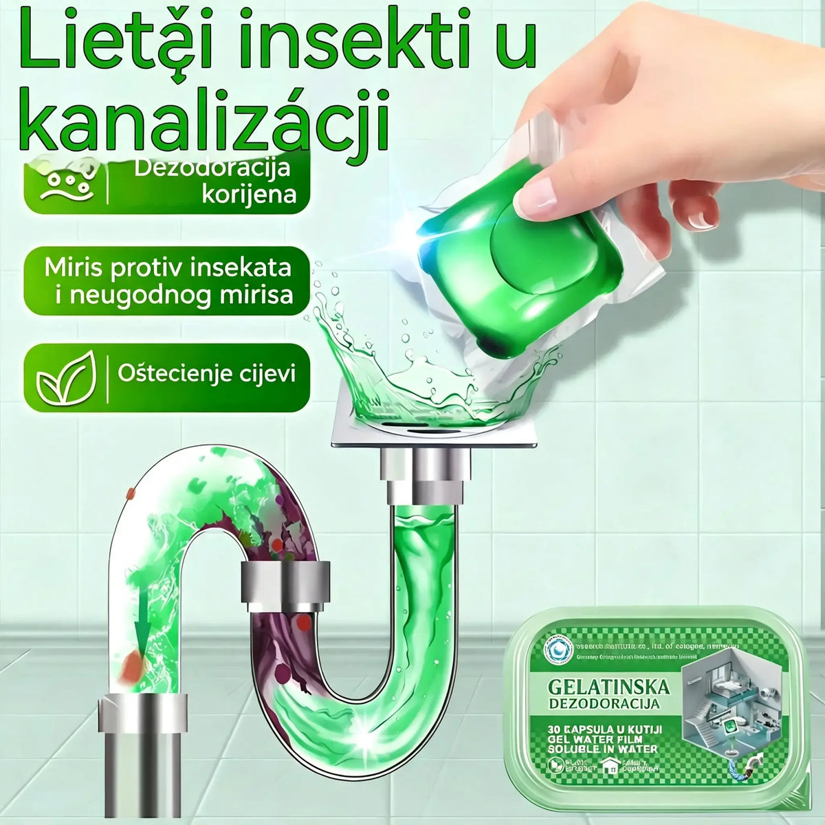 Dvije kutije (100 tableta) za samo 25 €. 🔥🎉 Iznimno popularne! Već ih je kupilo 30 000 ljudi 🎉. Bio-enzimske kapsule učinkovito uklanjaju neugodne mirise kanalizacije.