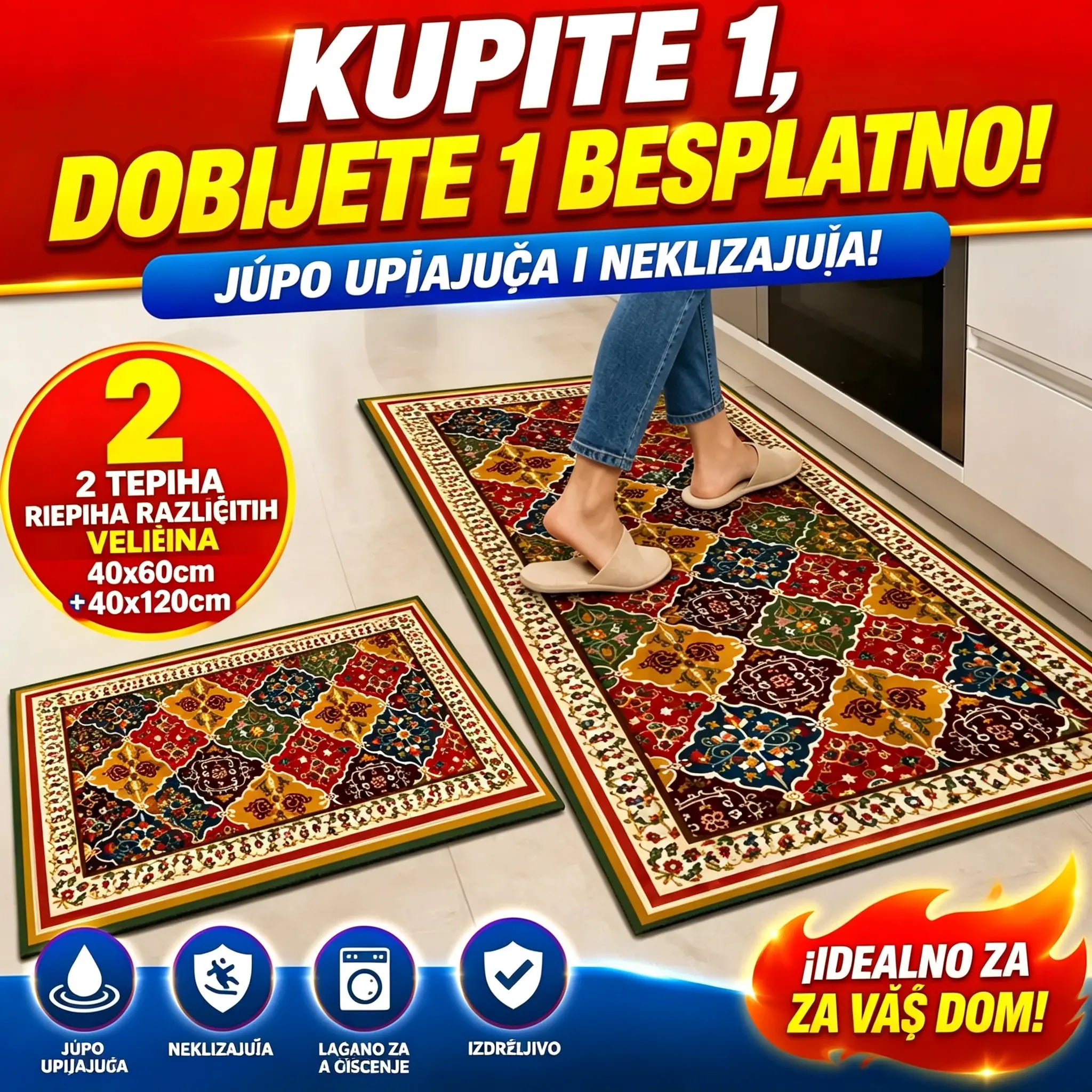 🔥【Kupite 1, dobijte 1 gratis】🏠💧Super upijajuća prostirka｜40×60+40×120 cm, neklizajuća i brzosušeća za dom