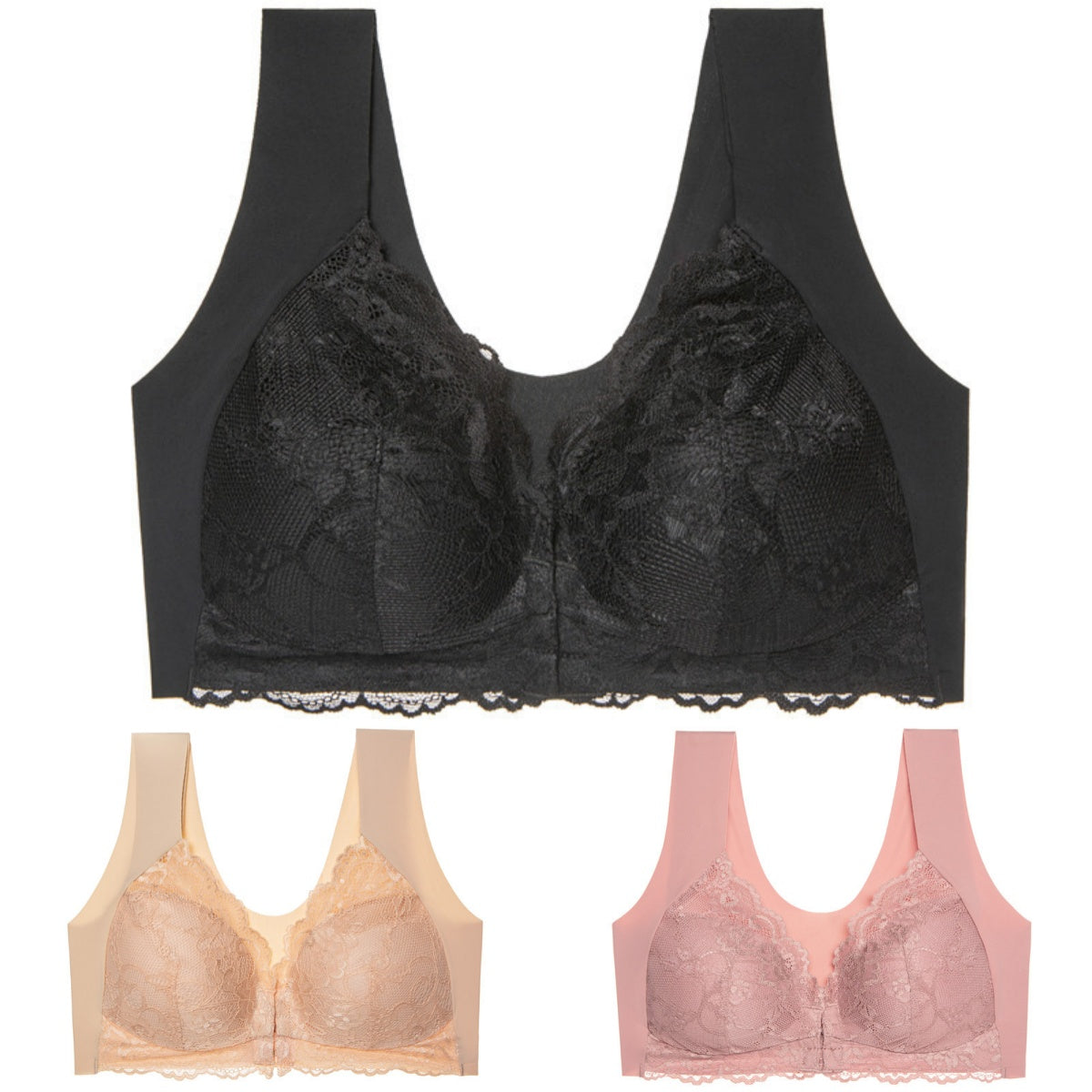✨【50%OFF】【3 kusov】Veľká sexy podprsenka s predným zapínaním bez oceľového krúžku, krásna spodná bielizeň na chrbte