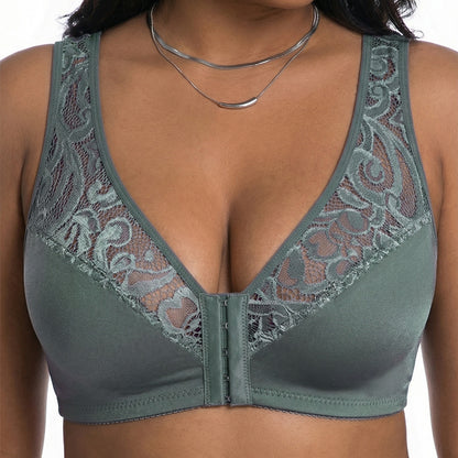 💖Kupi 2, dobiješ 1 gratis😍【L-4XL】Grudnjak za veće veličine s push-up učinkom, kopčanje sprijeda, profinjena čipka, izvrsna potpora