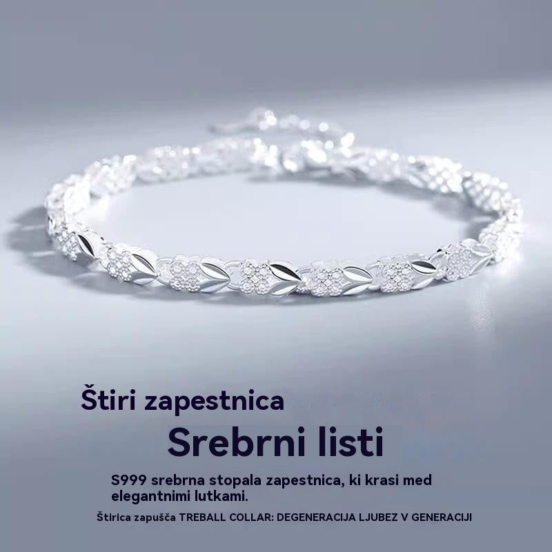 😀👉【Kupite eno, eno dobite brezplačno】💖🍀Všeč mi je nova modna zapestnica iz srebra 925 s štiriperesno deteljico za ženske【30 % popust】