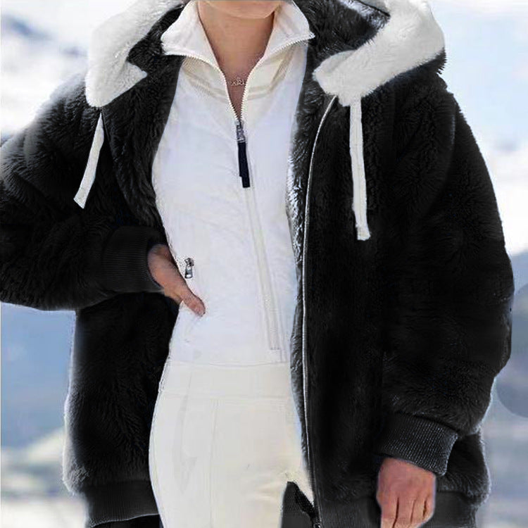 ☃️Omejen 39 % popust❄️[S-5XL] Ženska jakna 2025 s kontrastnimi črtami iz debele plišaste tkanine