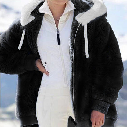 ☃️Omejen 39 % popust❄️[S-5XL] Ženska jakna 2025 s kontrastnimi črtami iz debele plišaste tkanine