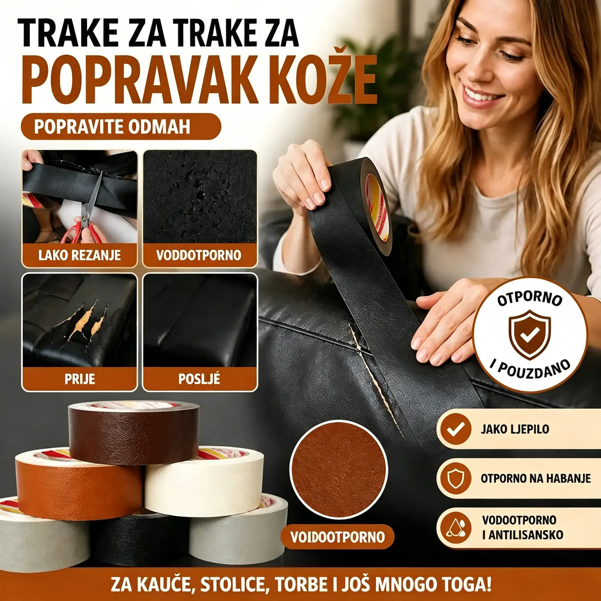 [20 cm * 3 m] Snažno ljepljivi flaster za popravak kože, pogodan za popravak, obnovu i restauraciju kože poput ljuštenja i kidanja.
