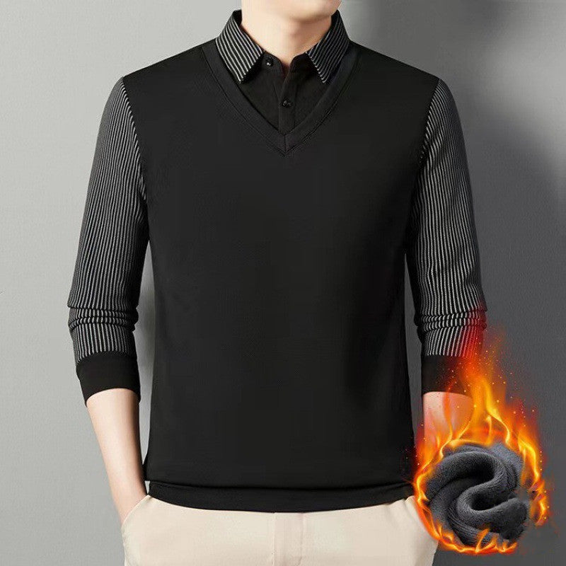 【Especiales de hoy】 Camiseta interior con cuello para hombre de mediana edad+ forro de plumón de ganso