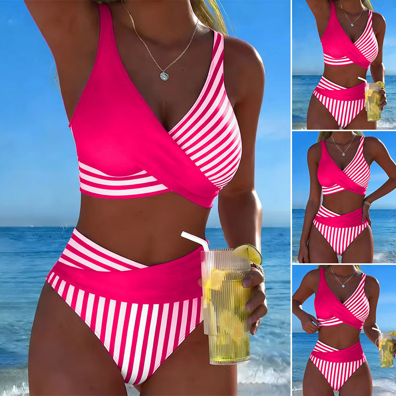 Dvodijelni, šareni bikini s blokovima i prugama