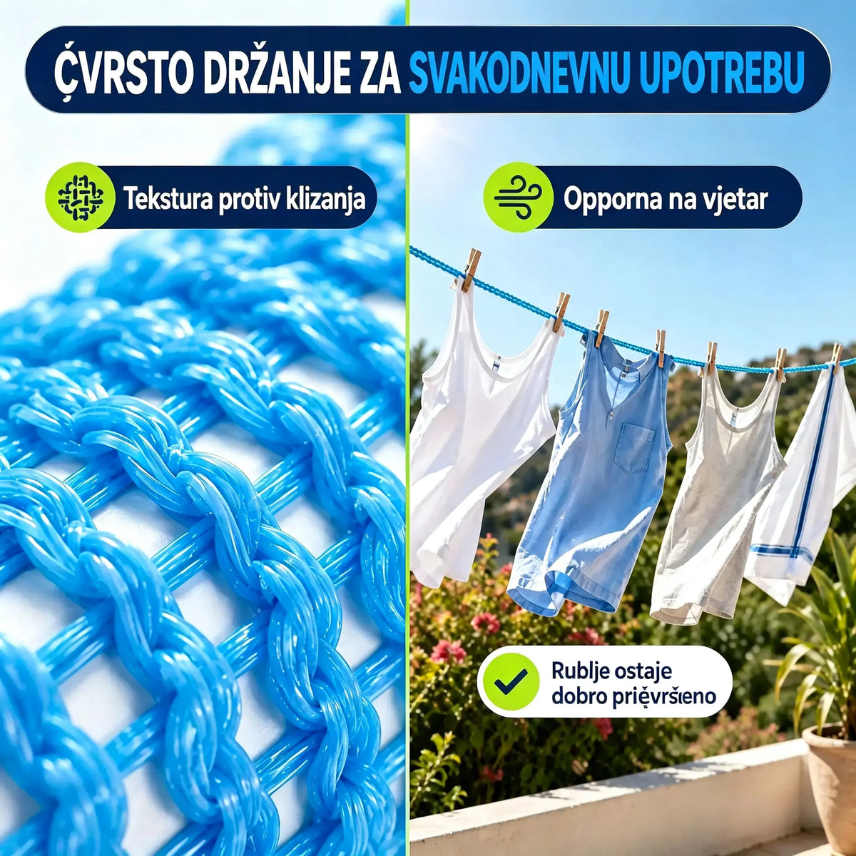 💥【3 komada】🔗 Neklizajuća i vjetrootporna užad za rublje 👕 Sprječava kaos s rubljem na vjetru 🌬️