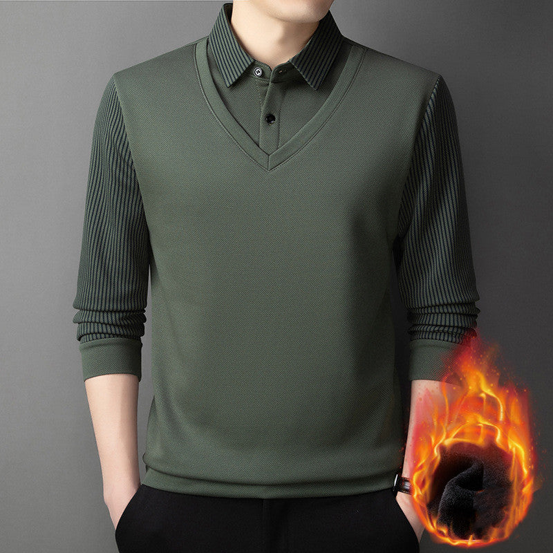 【Especiales de hoy】 Camiseta interior con cuello para hombre de mediana edad+ forro de plumón de ganso