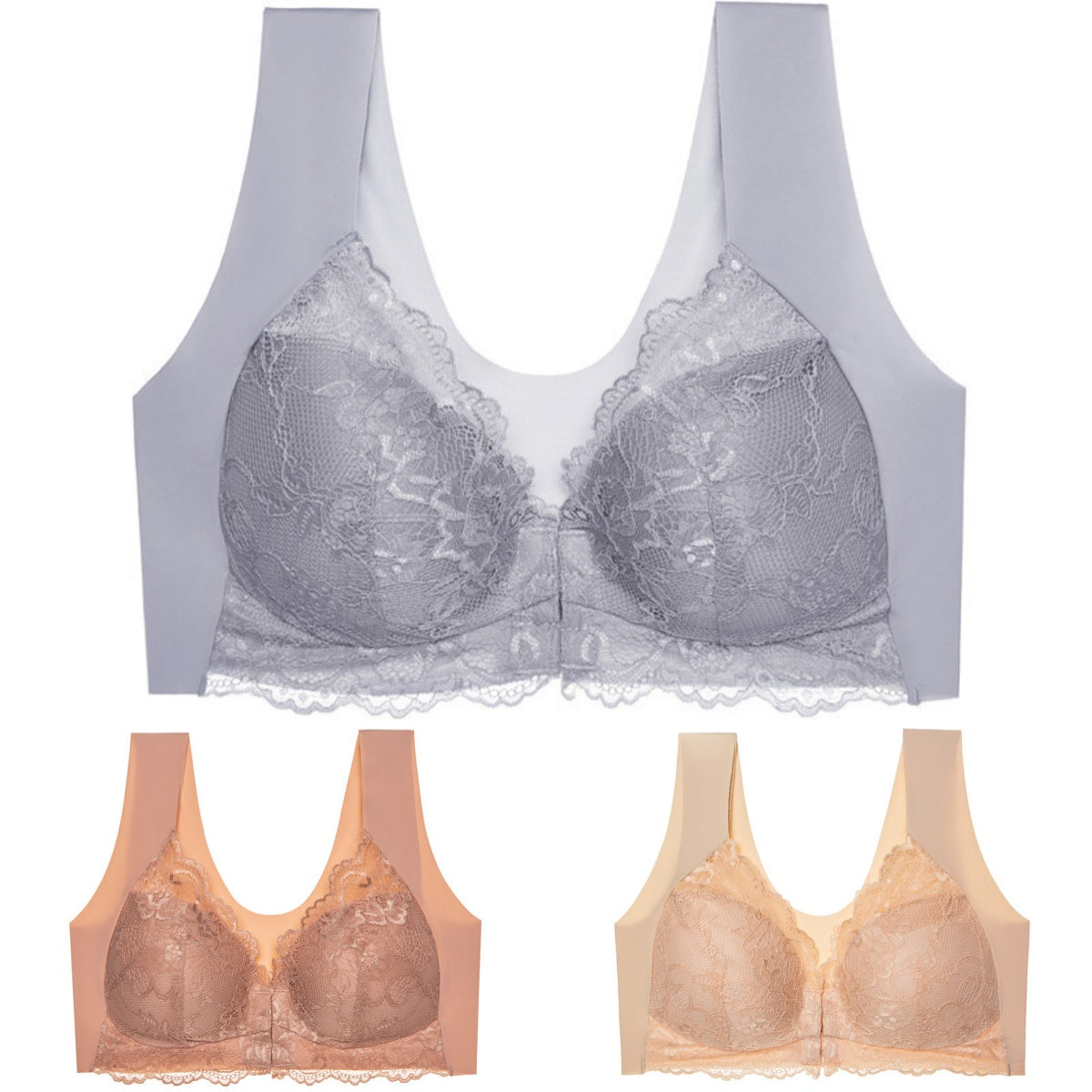 ✨【50%OFF】【3 kusov】Veľká sexy podprsenka s predným zapínaním bez oceľového krúžku, krásna spodná bielizeň na chrbte