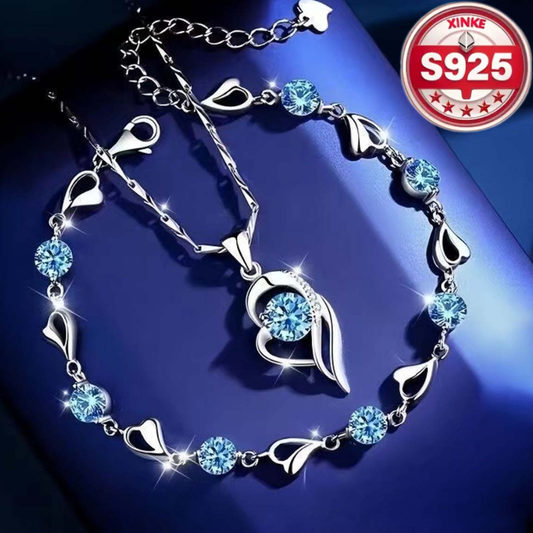 ✨💎【Akcija omejena – Popust do 50%】Komplet zapestnica + ogrlica »Srce oceana« iz srebra 925