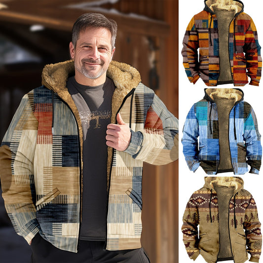 【S–4XL】Moška priložnostna jesensko-zimska debela žametna jakna s toplo kapuco iz jagnječje volne