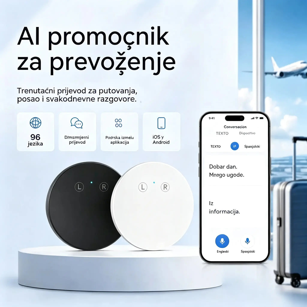 Uređaj za prevođenje jezika s umjetnom inteligencijom – dvosmjerni glasovni prevoditelj u stvarnom vremenu koji podržava više jezika.