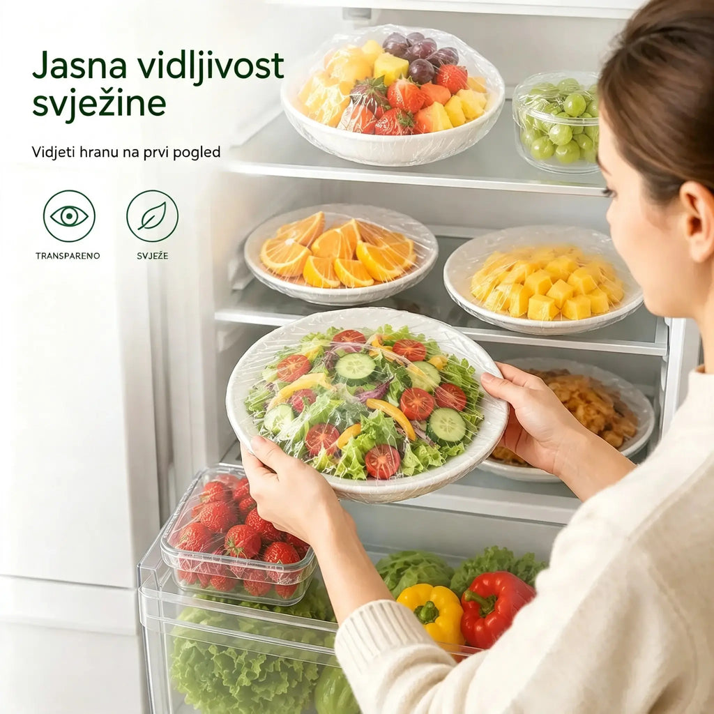 【200 komada】Prozirna folija za jednokratnu upotrebu, idealna za posude i hranu. Savršeno pristaje, dobro brtvljenje i jednostavna je za korištenje.