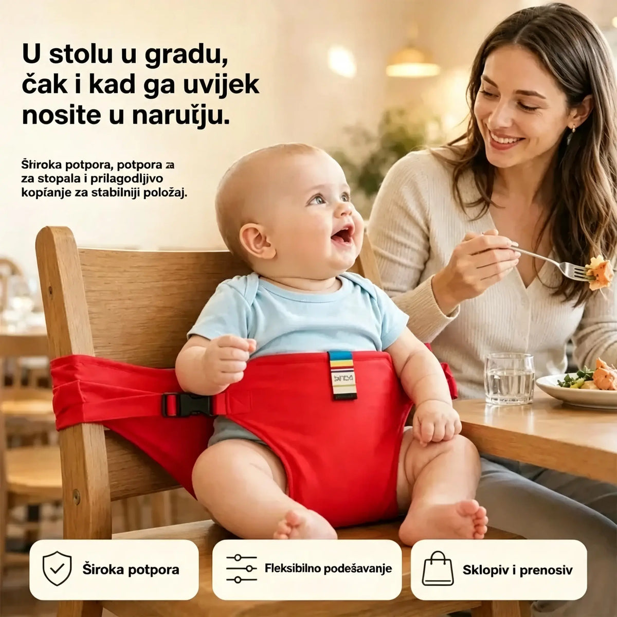👶 Neizostavan proizvod za hranjenje djece u pokretu! Sigurnosni pojas za prijenosnu visoku stolicu, spreman za korištenje jednim klikom, sa zaštitom od pada! ✨🎒