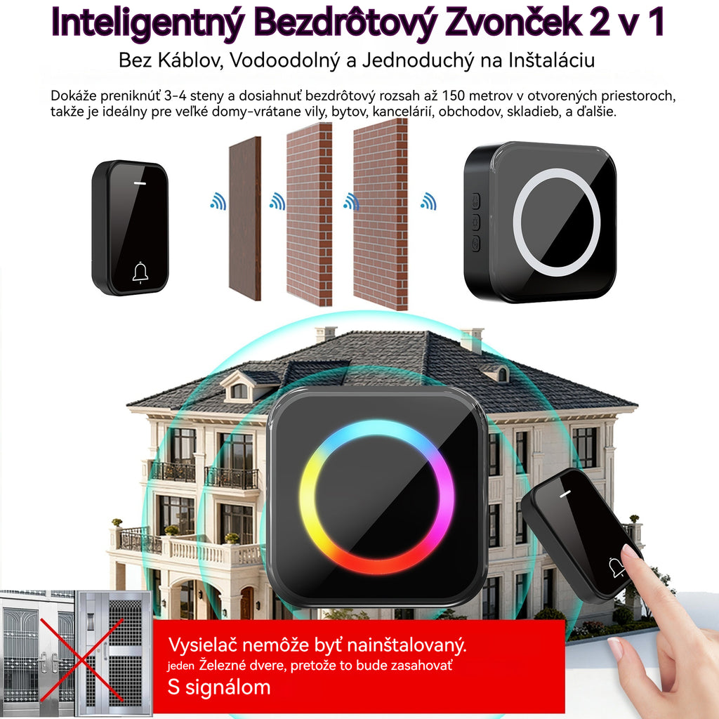 🔔🏠 Inteligentný Bezdrôtový Zvonček 2 v 1 – Bez Káblov, Vodoodolný a Jednoduchý na Inštaláciu