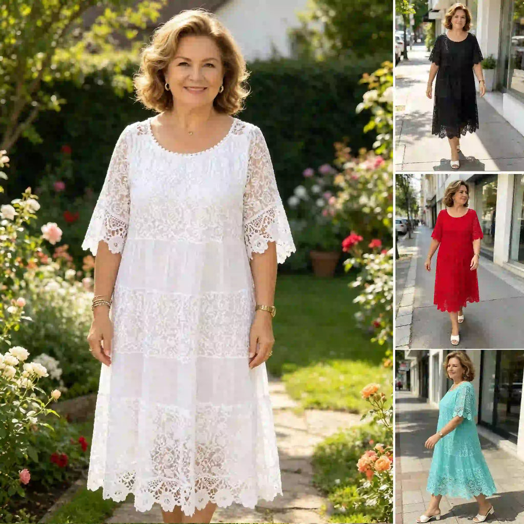 🔥【50% POPUSTA】✨✨✨【S-5XL】2026Nova haljina s kratkim rukavima, okruglim ovratnikom i čipkom.